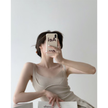  ICTS free retractable visual sense apricot black two-color design sense Fake two-piece knitted camisole