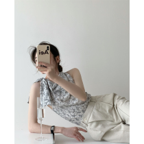 ICTS net pigment flower relief sense vintage retro fashion style three-dimensional oblique cut swing collar camisole