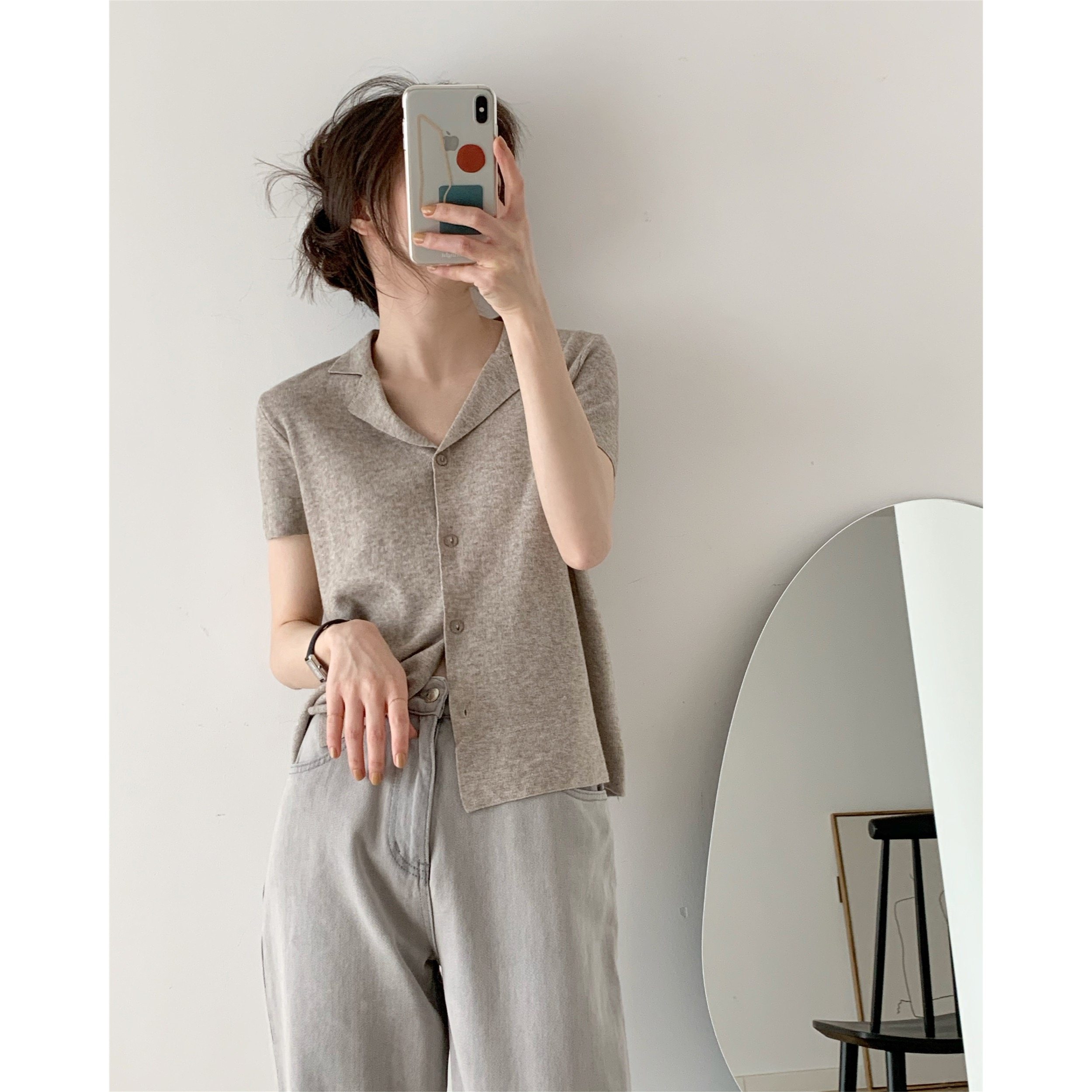 ICTS gentle and ungreasy just good milk curry retro feel suit small flap with slim and short sleeve-knit cardigan