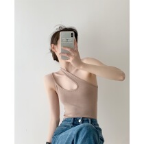  ICTS opens the summer hot girl contest Hollow asymmetric design halter neck thread slim sling vest