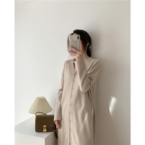 Theres no end to where the ICTS go Rice apricot dark gray loose single-breasted cardigan dress