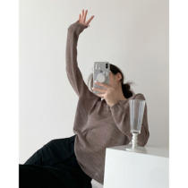  ICTS loves endless Mocha variegated small sexy fashionable perspective imitation linen knitted small blouse