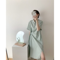  ICTS You are not like anyone Gray bean green small design sense fashionable asymmetrical pleated long shirt dress
