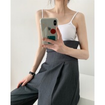 The details of the ICTS are full of niche waist flap design modern deep smoke gray wide-legged long trousers