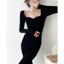 ICTS like a high and proud black swan clear and elegant florian side collar elastic knit display slim and small black dress