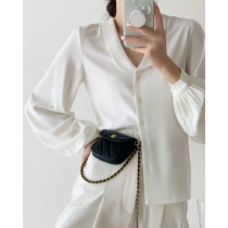  ICTS unintelligible gentle curved crescent collar Small elegant shell buckle bud sleeve French white shirt
