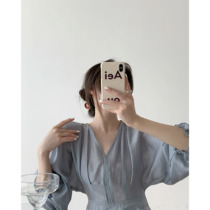  ICTS gentle reasons for the world Pan-purple gray elegant heavy industry Tencel V-neck waist umbrella dress