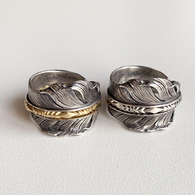 HB feather ring iron head shop sterling silver couple