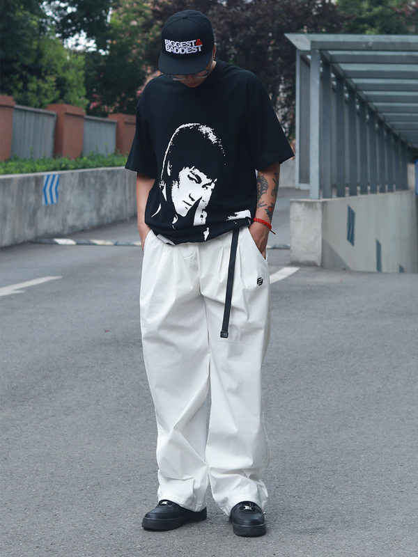 Fbs X Fujam Collaboration Hip-Hop Street Dance Stretch Solid Color Straight Loose Lightweight Casual Bboy Cargo Pants