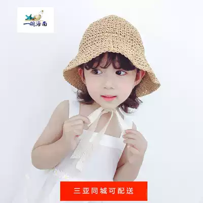 Sanya-Net red Korean summer children's straw hat Sun Hat sun hat sunscreen beach lace fisherman hat