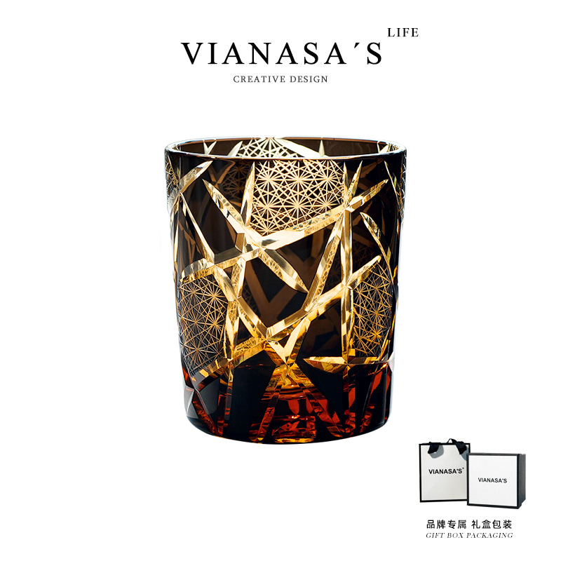 Vianasa's Twilight of the Gods Personalized Edo Kiriko Glass Hand-Carved Crystal Whiskey Glass