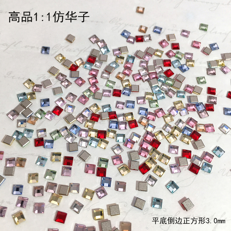Shijia's Same High-Quality 1:1 Imitation of Huazi Flat-Bottomed Irregular Nail Art Rhinestones, Square-Shaped 3.0mm Nail Rhinestones