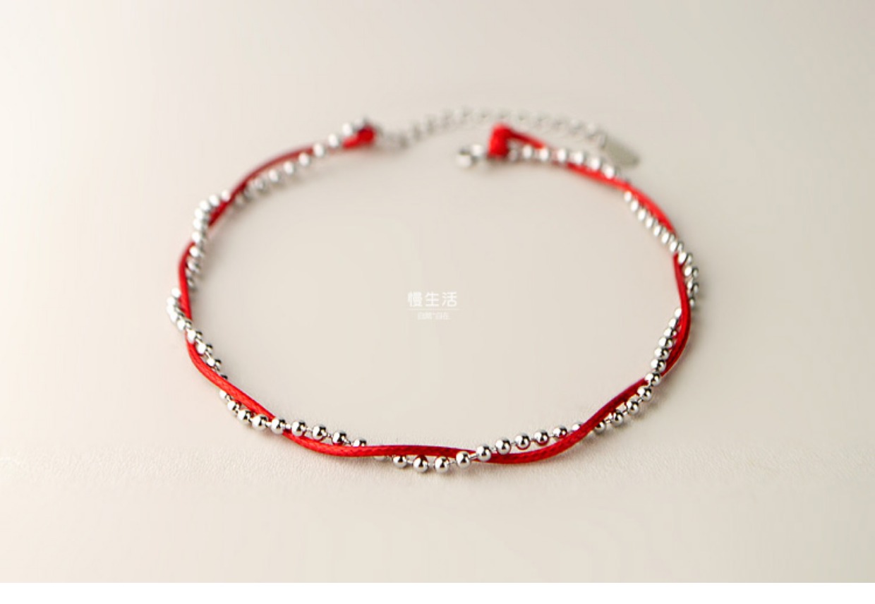Cuộc sống chậm chạp 925 sterling bạc vòng chân nữ trung chuyển ác đỏ dây retro đơn giản bóng bạc dệt tay chân học sinh lắc chân vàng tây