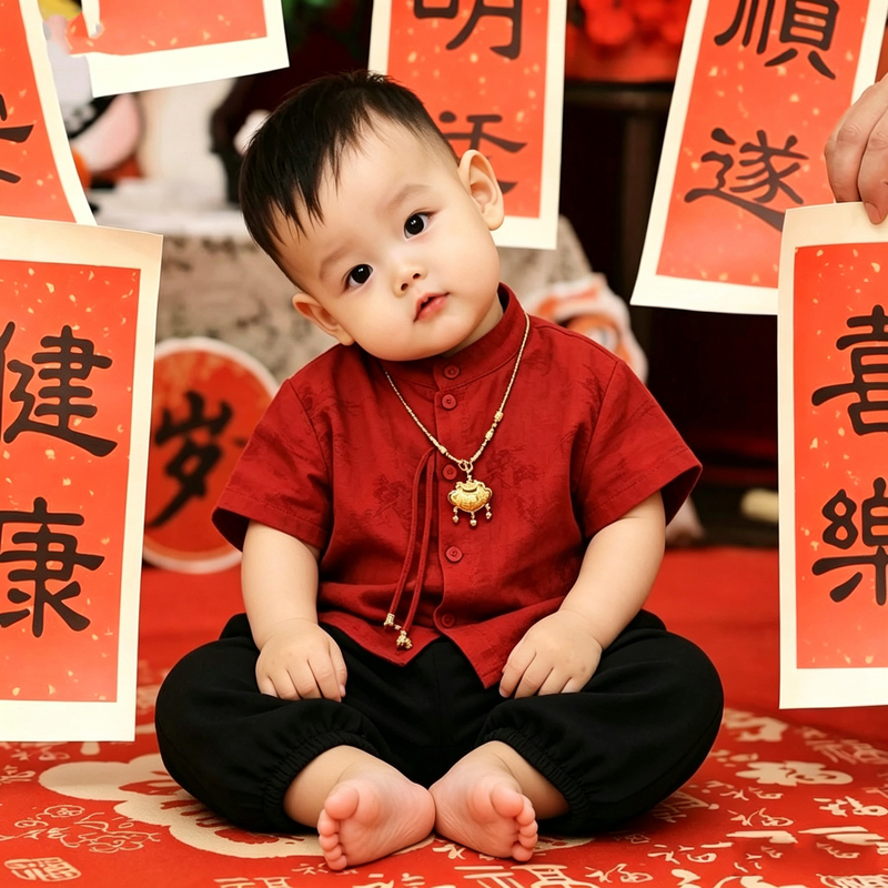 One-Year-Old Boy's Formal Wear, Summer Thin Style, New Chinese-Style Birthday Celebration Outfit, Traditional Chinese Style Kindergarten Baby Hanfu