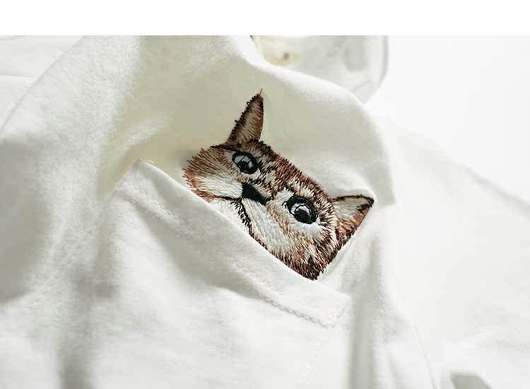 Tokyo Tủ quần áo nam mùa hè Phim hoạt hình mới Kitten thêu cổ áo tròn Sinh viên giản dị tay áo ngắn nam áo thun nam tay áo áo tommy