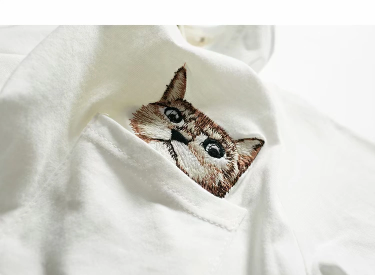 Tokyo Tủ quần áo nam mùa hè Phim hoạt hình mới Kitten thêu cổ áo tròn Sinh viên giản dị tay áo ngắn nam áo thun nam tay áo áo phông trắng nam
