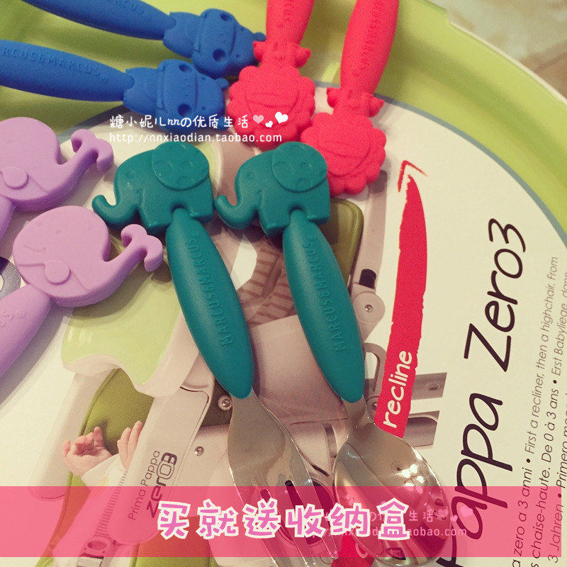 Canada marcus infant baby child sub food cutlery Cubic silicone Silicone Stainless Steel Training Spoon Fork