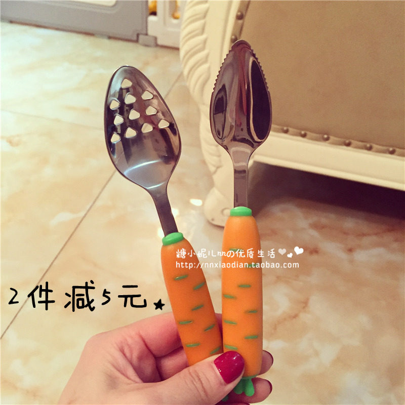 Japanese Greennose green nose infant non-staple food spoon grinding stainless steel scraping mud spoon apple fruit puree