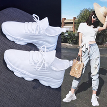 South Korean flying sports shoes women 2022 summer new ins 100 lap net face small white shoes soft bottom breathable old daddy shoes woman