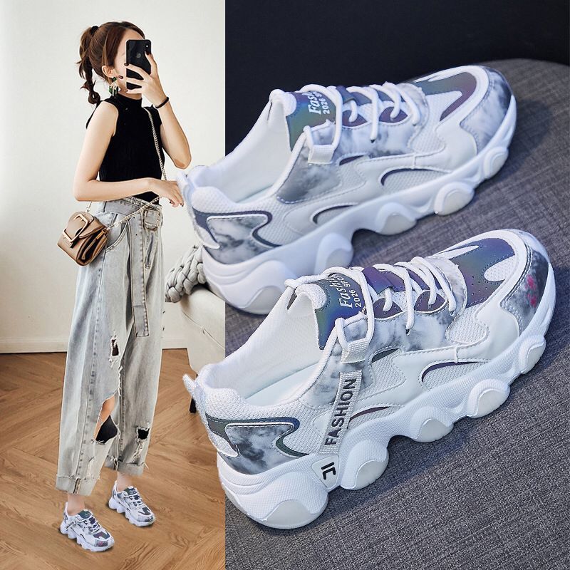 Korean ins dad shoes women's 2022 spring new luminous fried street casual all-match thick bottom heightening sneakers women