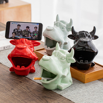 Creative bull ashtray multifunctional mobile phone holder office desktop storage ornaments gift gifts