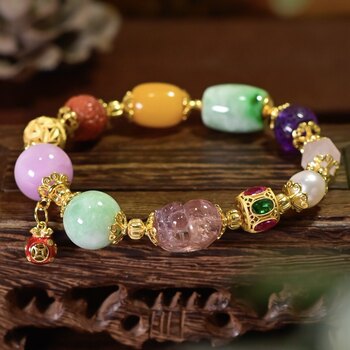 New chinese style natural multi-colored treasure bracelet for women with jadeite