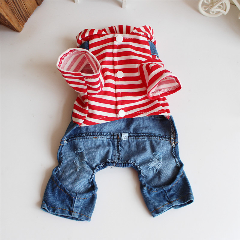 Quần áo thú cưng Quần áo mùa xuân và mùa thu đông Teddy gấu chó quần áo sọc bốn chân denim - Quần áo & phụ kiện thú cưng nón bảo hiểm cho mèo