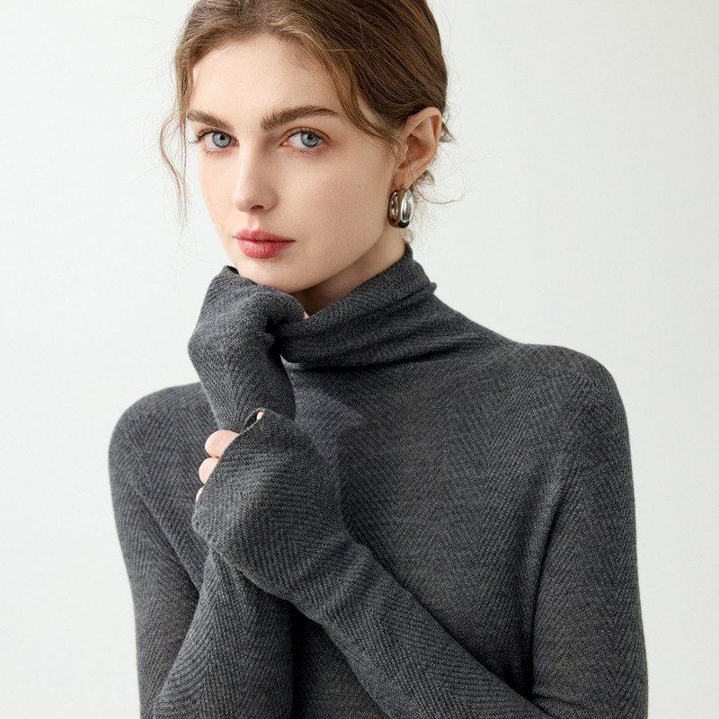 Ordos City Machine-Washable Fine-Spun Merino Sheep Wool Seamless Knit Base Layer Women's Slim-Fit Inner Sweater Ordos City Machine-Washable Fine-Spun Merino Sheep Wool Seamless Knit Base Layer Women's Slim-Fit Inner Sweater
