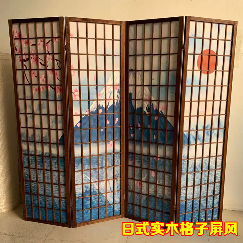 Màn hình lưới theo phong cách Nhật Bản rắn gỗ thông phân vùng hiên chụp ảnh nền đạo cụ trang trí trang trí tường nền có thể tháo rời - Màn hình / Cửa sổ