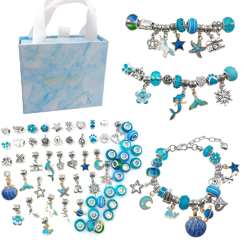 3 Blue DIY Bracelet Sets, New European and American Hot-Selling Couple DIY Creative Beaded Bracelets, Adjustable Gift Box 3 Blue DIY Bracelet Sets, New European and American Hot-Selling Couple DIY Creative Beaded Bracelets, Adjustable Gift Box