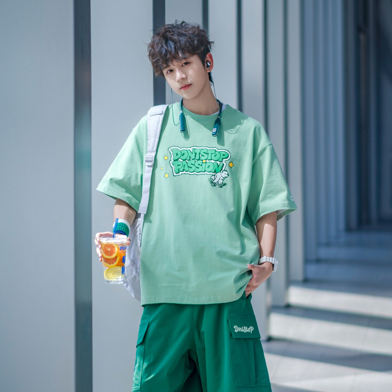 Pd Adult Mint Green Cartoon Bear Print Short-Sleeve T-Shirt Heavyweight Drop Shoulder Youth Dopamine Loose Top Pd Adult Mint Green Cartoon Bear Print Short-Sleeve T-Shirt Heavyweight Drop Shoulder Youth Dopamine Loose Top
