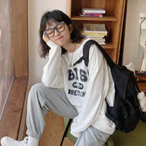 (Spot) loyal dog Small eight pear-shaped homemade-North h multi-color letter printed sweater loose thin autumn women