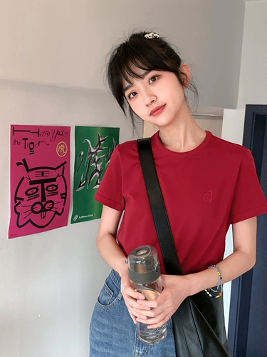 Летняя футболка с коротким рукавом, (в наличии на складе), свободный прямой крой, облегающий крой, короткий рукав