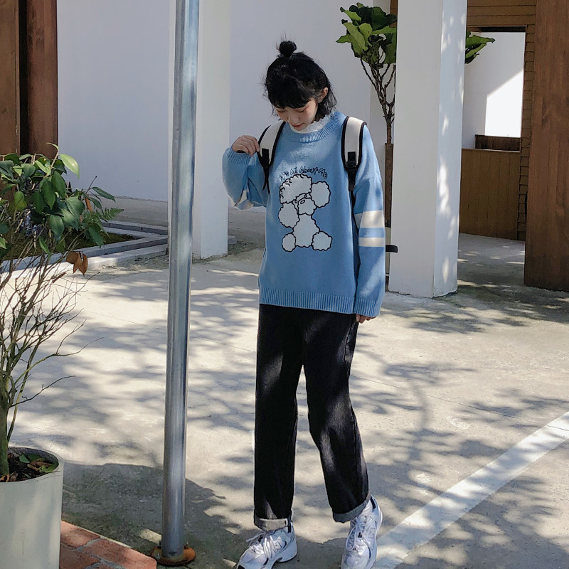 (Spot y) Loyal Dog Small Eight Pear-Shaped Homemade - Lulu is thin, dark, loose, all-match denim straight-leg pants in autumn