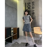 Ретро дизайнерская летняя джинсовая юбка, в американском стиле, А-силуэт