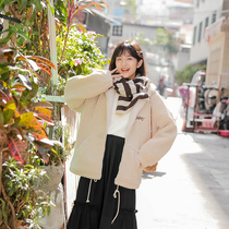 Loyal dog Small eight pear shaped homemade bear hug girl cute lamb hair coat hooded cotton coat thin 2021 Winter new products