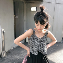 (Spot) loyal dog Small eight pear-shaped homemade-Black and White broken painting-ruffled breathable floral vest students