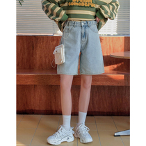 Loyalty Dog Small Eight Pear Shaped Homemade-Shallow Clouds Light Blue Loose Denim Shorts Broadlegged Teenage Girl 100 Lap Cute Spring Summer