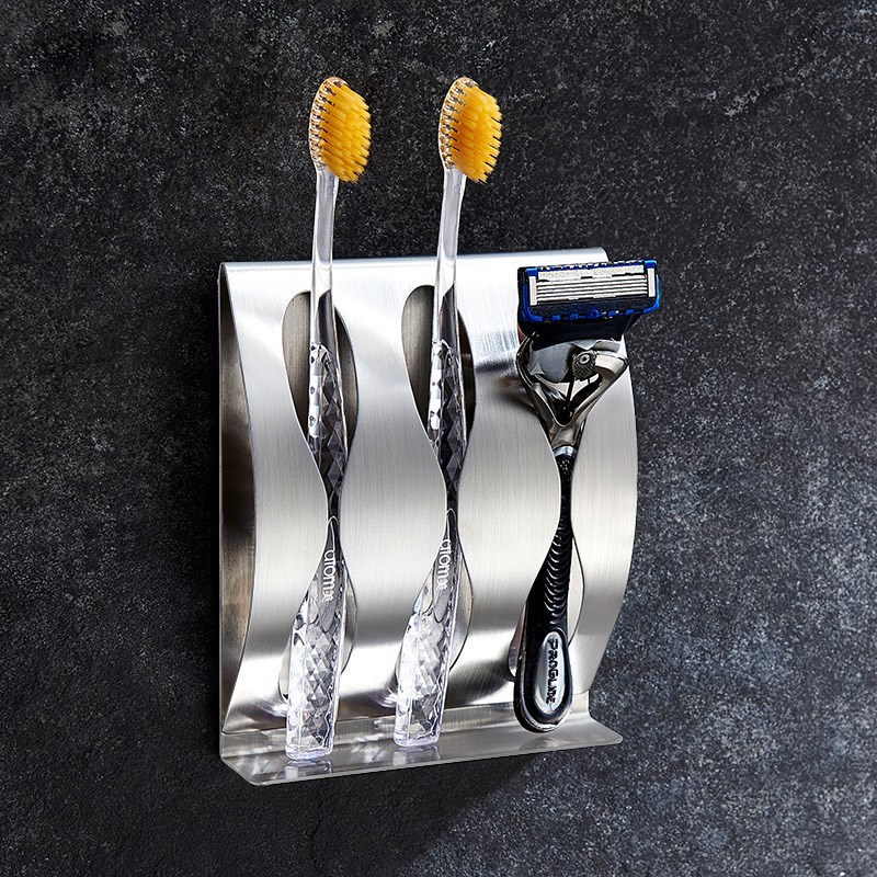 304 stainless steel toothbrush holder punch-free bathroom rack razor storage shelf wall-mounted powder room hanger