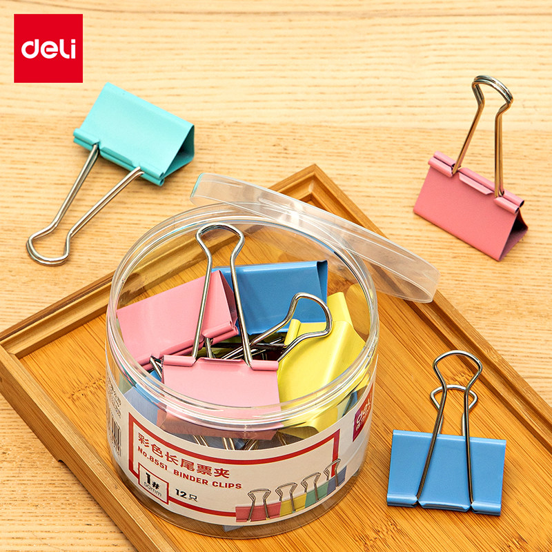 Deli 8551 51mm Color Long Tail Clip 1# Bill Clip No. 1 Phoenix Swallowtail Clip Fishtail Clip Office Supplies