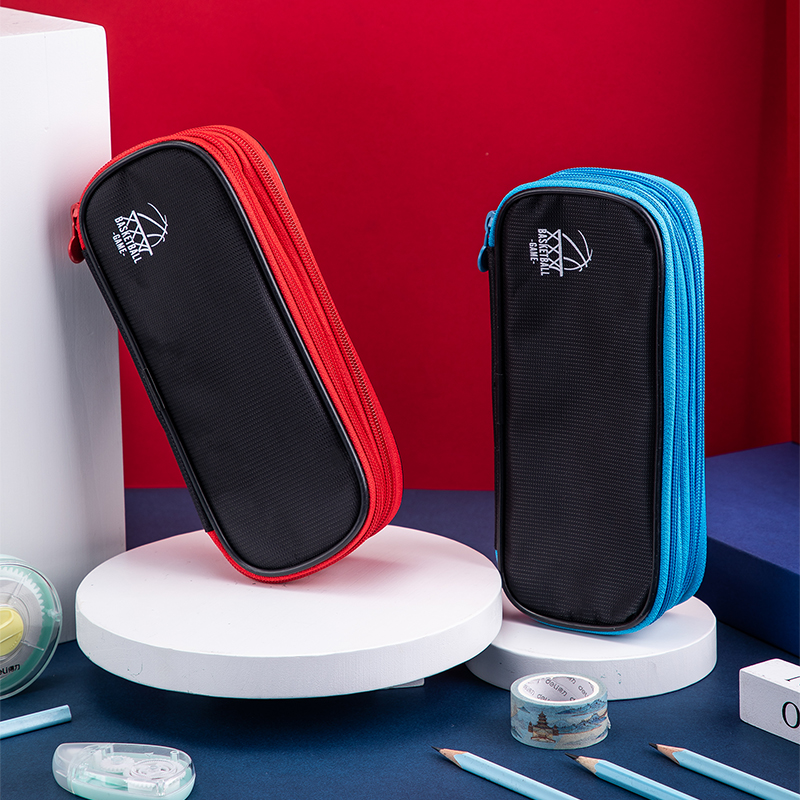 Deli 66667 pen bag 3-layer zipper pen bag male and female students canvas pen bag pen box storage stationery bag