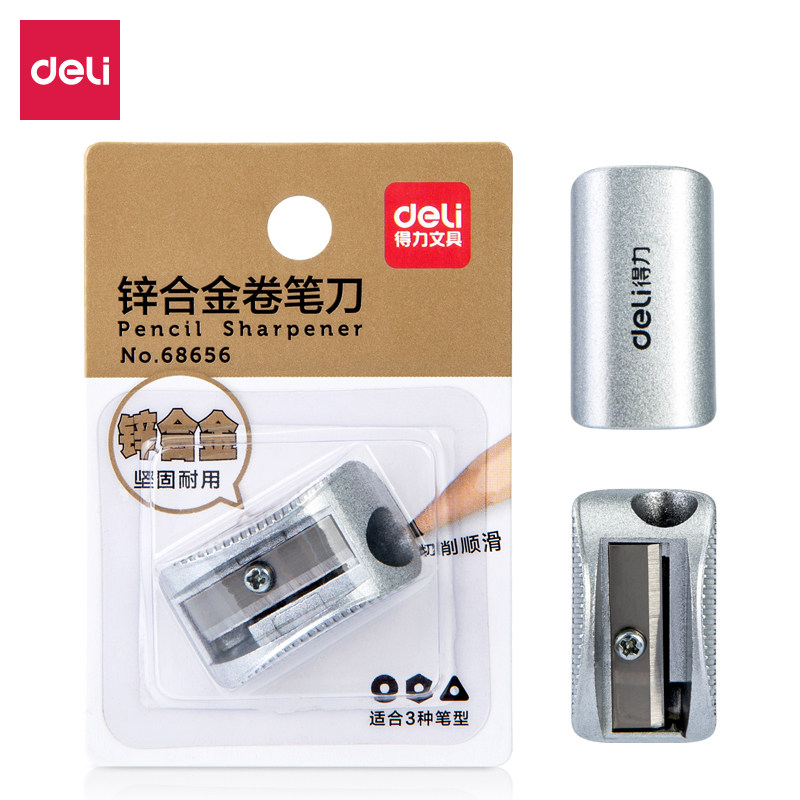 Deli 68656 pencil sharpener zinc alloy material is light in quality, durable, compact and portable, suitable for all kinds of pencils