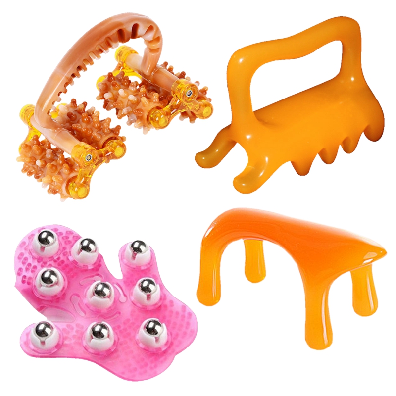 Manual handheld back four-wheel massager roller-type push-roll small leg shoulder neck waist back meridians dredge