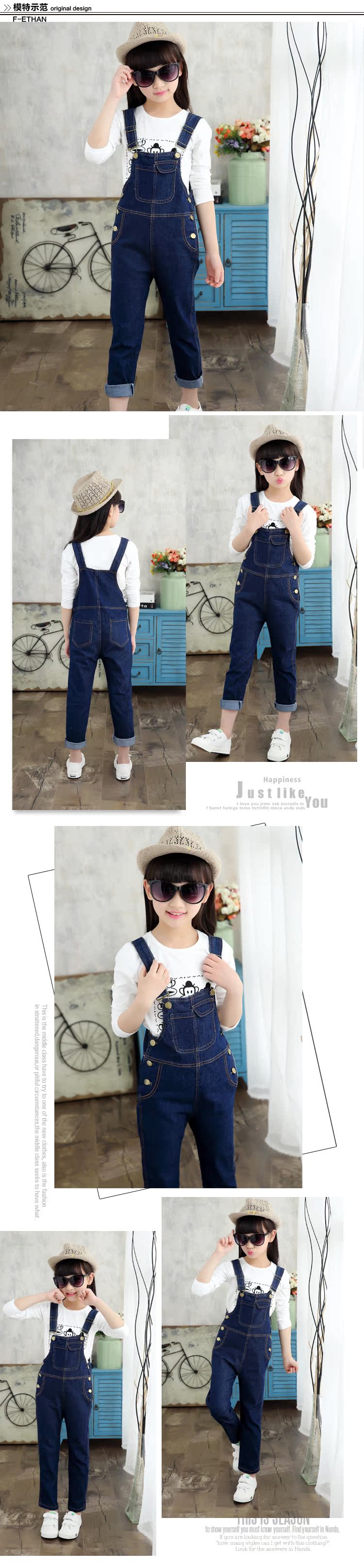 Cô gái denim bib 2018 mùa xuân và mùa thu người đàn ông mới của big trẻ em 5 Hàn Quốc phiên bản 9 trẻ em 12-year-old cô gái dây đeo quần