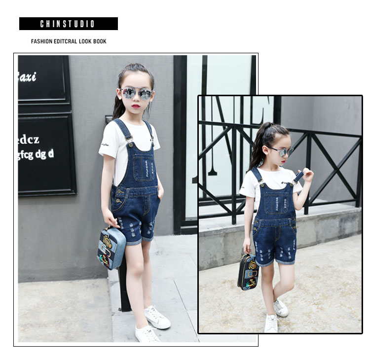 Cô gái denim bib 2018 mùa xuân và mùa thu người đàn ông mới của big trẻ em 5 Hàn Quốc phiên bản 9 trẻ em 12-year-old cô gái dây đeo quần