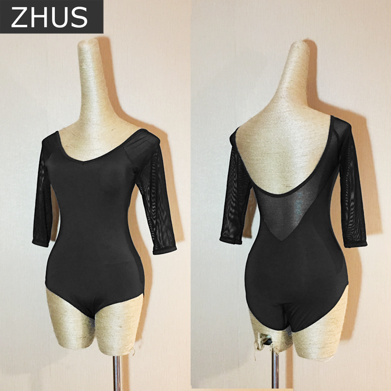 Latin Dance Tops Ballroom Dance Top Suit One Piece Dress Open Back Mesh Mid Sleeve Modern Dance Performance Dance Practice Dance Top
