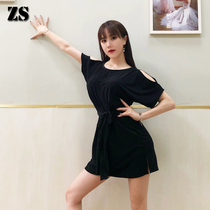 Zs Latin dress loose split dance practice short sleeve simple open arm black exercise dress L265