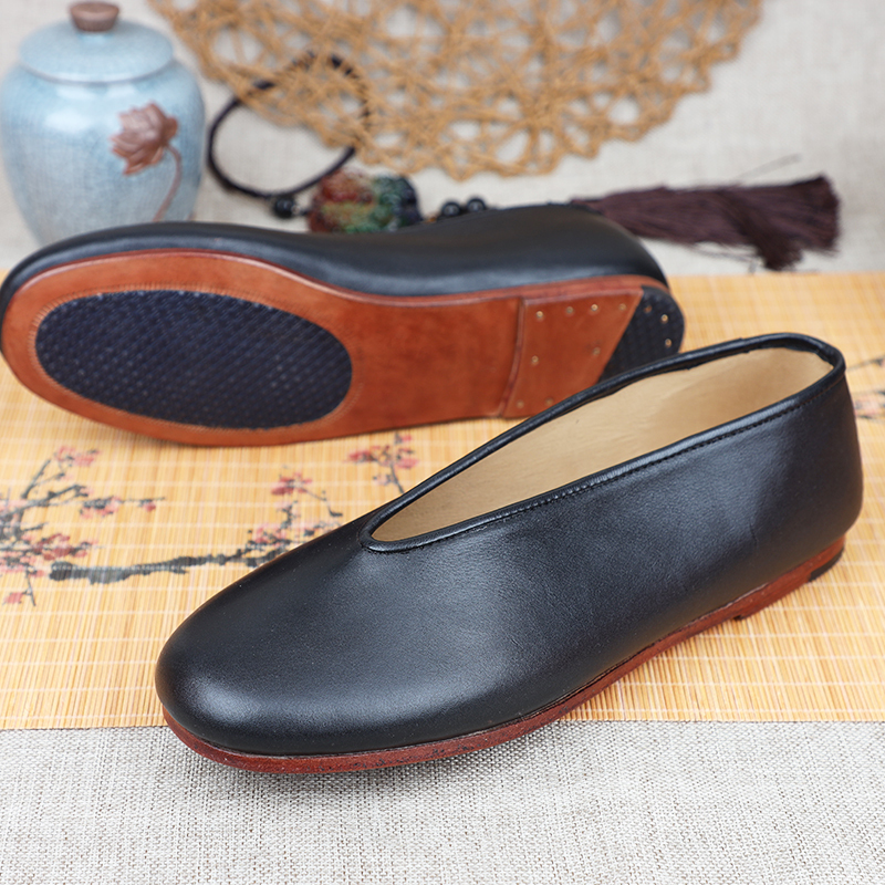Old Beijing Cloth Shoes for Men, Full Cowhide Round-Toe Shoes for Elderly Men, Casual Leather and Cloth Shoes, Chinese-Style Retro Ethnic Style Core-Inlaid Shoes Old Beijing Cloth Shoes for Men, Full Cowhide Round-Toe Shoes for Elderly Men, Casual Leather and Cloth Shoes, Chinese-Style Retro Ethnic Style Core-Inlaid Shoes