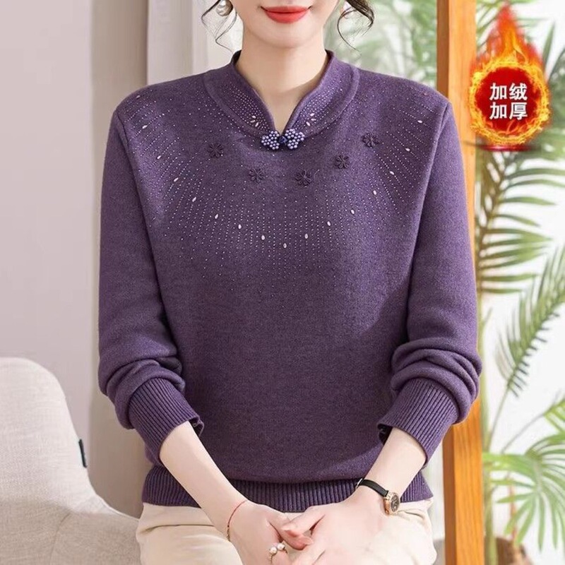 【123】Winter Fleece-Lined Sweater for Mothers, Round Neck, Thickened, Middle-Aged Women's Knitwear, Integrated Fleece, Grandma's Top 【123】Winter Fleece-Lined Sweater for Mothers, Round Neck, Thickened, Middle-Aged Women's Knitwear, Integrated Fleece, Grandma's Top