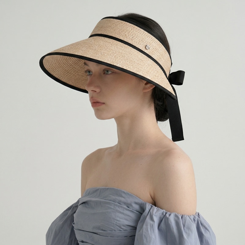 100% Natural Raffia Straw Sun Hat with Open Top, Makes the Face Look Smaller, Foldable